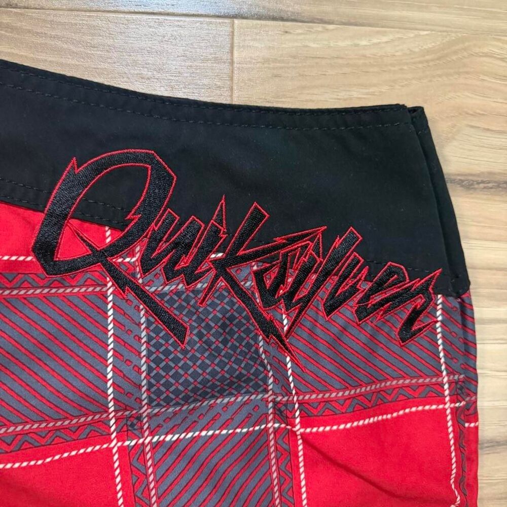 Vintage 00s Quicksilver Plaid Boardshorts Embroidered baggy Rare Size 40